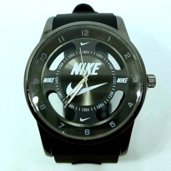Nike Swoosh Watch Sport Silicone Band Black Strap Black Face Dial Wristwatch - Picture 8 of 13
